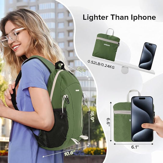 15L Water-resistant Hiking Daypack, Small Backpack Travel Outdoor, Lightweight Day Pack with Tool Loops