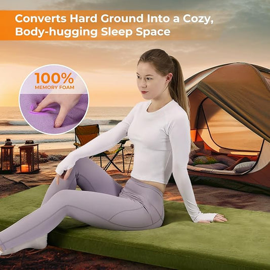 BDEUS Memory Foam Camping Mattress Pad 3inch Waterproof Roll Up Bed Sleeping Mat for Adults Portable Roll Up Mattress for Travel Guest Floor Bed Cot Mattress for Car, Tent