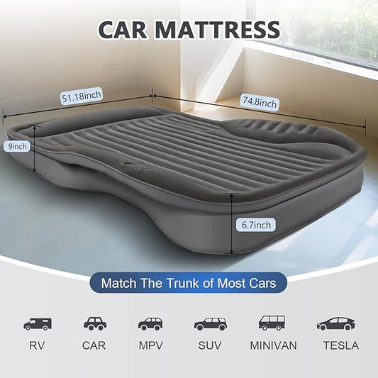 Self-Inflating SUV Air Mattress with Built in Electric Pump,car air Mattress with Pillow for Trunk,Portable car Mattress for Travle and Camping, Black
