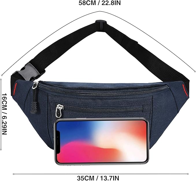 2 Packs Fanny Packs for Men and Women, Water Resistant Sports Waist Pack Bag Hip Bum Bag for Travel Hiking Running (Black + Blue)