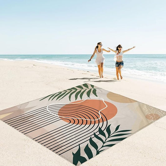78''×86'' Large Sandproof Beach Blanket for 4-8 Adults, Waterproof Sand Free Beach Mat with 4 Stakes, Polyester Lightweight Big Foldable Boho Outdoor Picnic Blanket for Camping, Hiking, Park, Grass