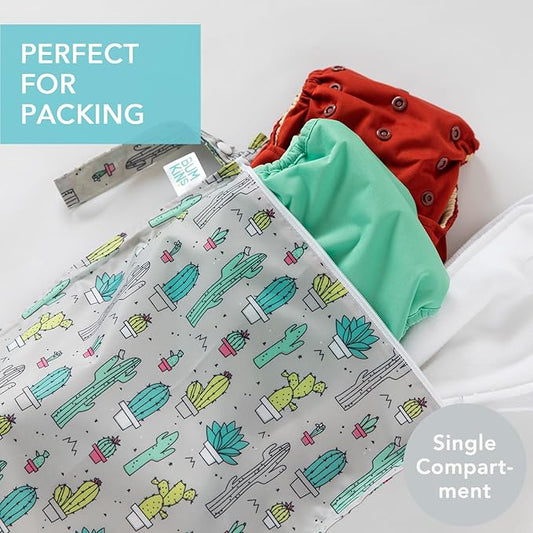 Bumkins Waterproof Wet Bag for Baby, Travel, Swim Suit, Cloth Diapers, Pump Parts, Pool, Beach, Gym Clothes, Toiletry, Hook to Stroller, Daycare, Zipper Reusable Wetdry Packing Pouch, Cactus Green
