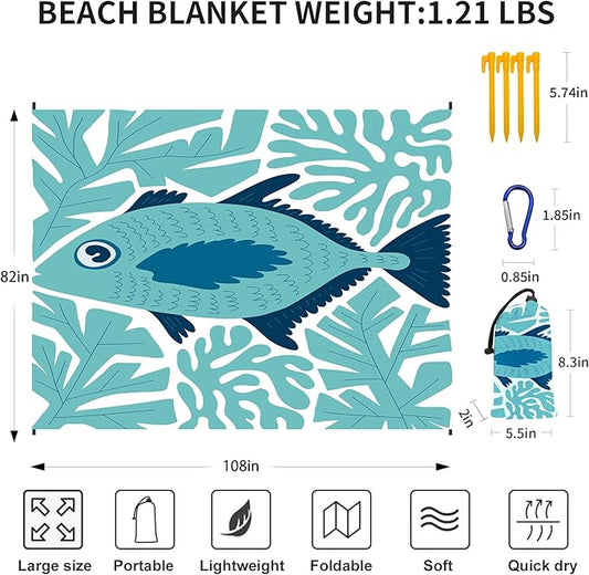 Large Beach Blanket Waterproof Sandproof 108"x 82" for 1-6 Adults,Quick Drying Beach Mat,Lightweight & Durable,Beach Essentials for Family Beach Camping Travel Picnic