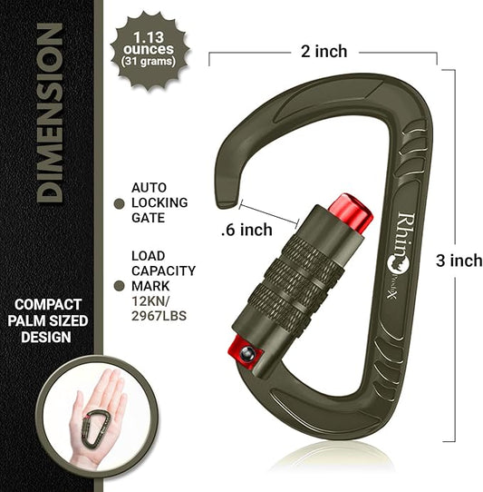 12kN (2697 lbs) Heavy Duty, Locking, Auto Locking, Wiregate Carabiner Clips, for Securing Pets, Outdoor, Camping, Hiking, Hammock, Dog Leash Harness, Keychains