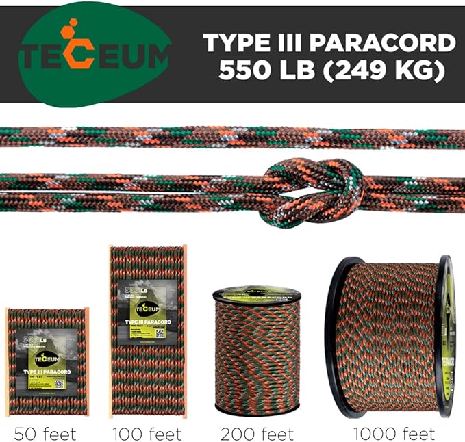 TECEUM Heavy Duty Rope 1000 – 1000ft / 200ft / 100ft / 50ft – 40+ Colors – Utility Rope for Survival & Camping Gear – Nylon String, Camping Rope, para Cord, Utility Nylon Rope, Tent Cord