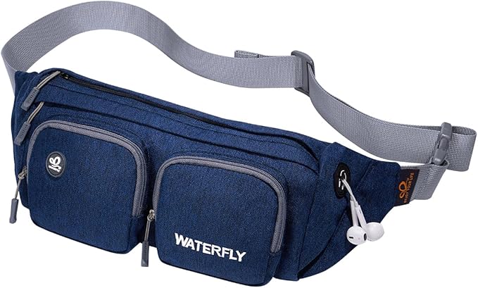 WATERFLY Fanny Pack Waist Bag: Travel Hip Pouch Bum Bag Plus Size Crossbody Fannie Pack Adjustable Belt Waistpack Phanny Fannypack for Man Woman Hiking Walking Jogging