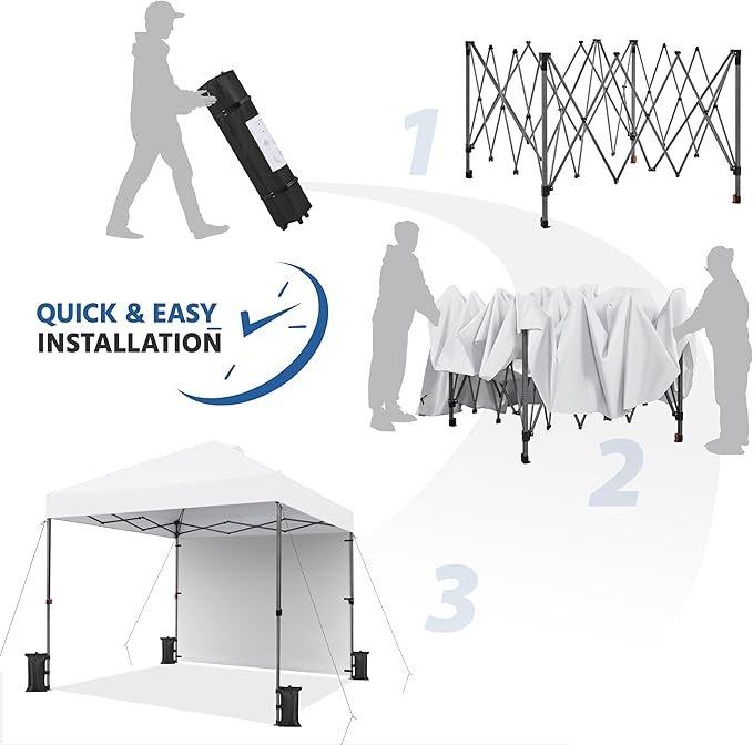 Yaheetech 10x10 Pop up Canopy Tent w/1 Sidewall, Instant Commercial 150D Silver Coated Fabric Outdoor Instant Tent w/Wheeled Bag, 4 Sandbags, 8 Stakes & 4 Ropes for Parties, Camping, Beach, White