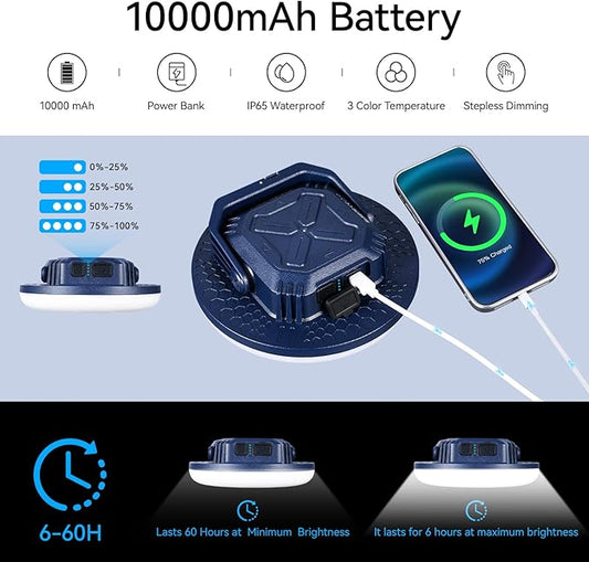 VAVOFO 42W LED Camping Lantern Rechargeable, 4000LM,180 LED with 3 Lighting Modes, 10,000mAh Portable Tent Light with Magnet, IP65 Waterproof for Emergencies , Power Outages,Hurricane (Blue)