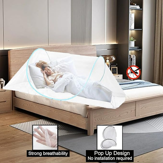 CMINGJ Large Pop Up Mosquito Tent, Portable Foldable Mosquito Net for Bed Camping Travel Patio (78 * 31 * 22inch) (Blue Adjustable Size)