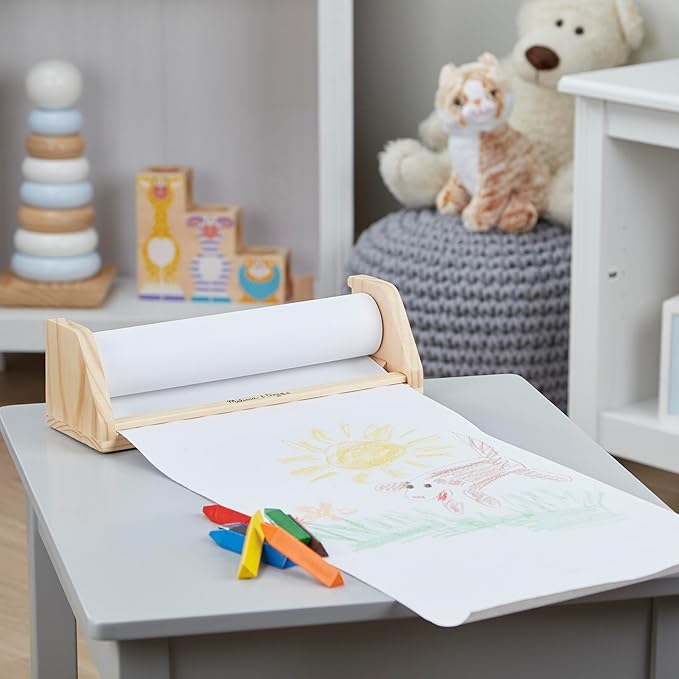 Melissa & Doug Wooden Tabletop Paper Roll Dispenser With White Bond Paper (12 inches x 75 feet) Drawing For Kids Art, Craft Roll For Kids