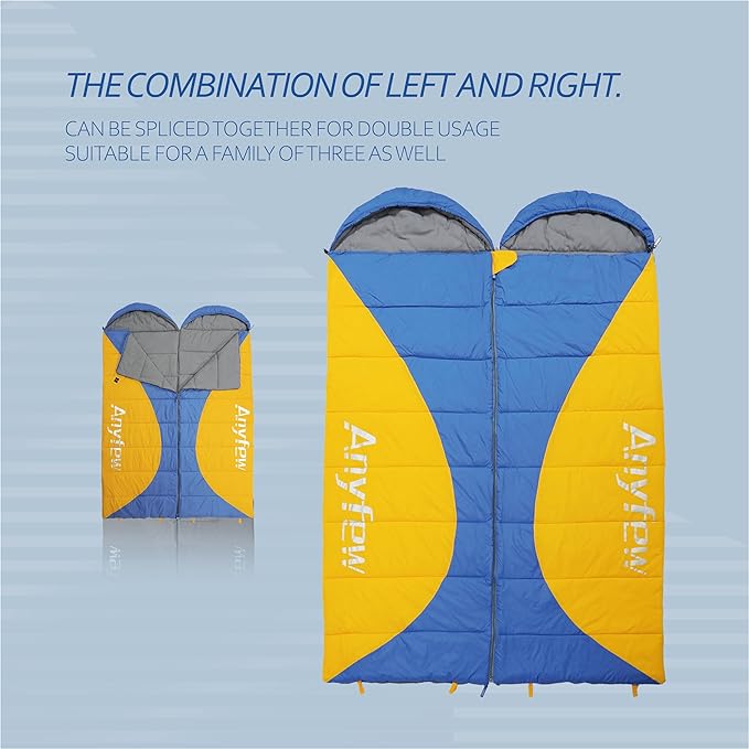 Nylon Sleeping Bag,Blue & Yellow,Flannel Cotton,Portable Tightening Bag Lightweight,Cold Weather Sleeping Bag Waterproof-Warm Camping Hiking Outdoor Travel Hunting