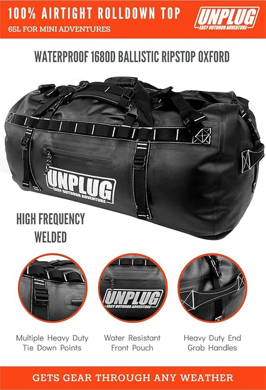UNPLUG Ultimate Adventure Bag | 1680D Heavy Duty Waterproof Bag | Large Travel Duffle Bag which can be Used for Camping, Motorcycling, Boating, or Hunting