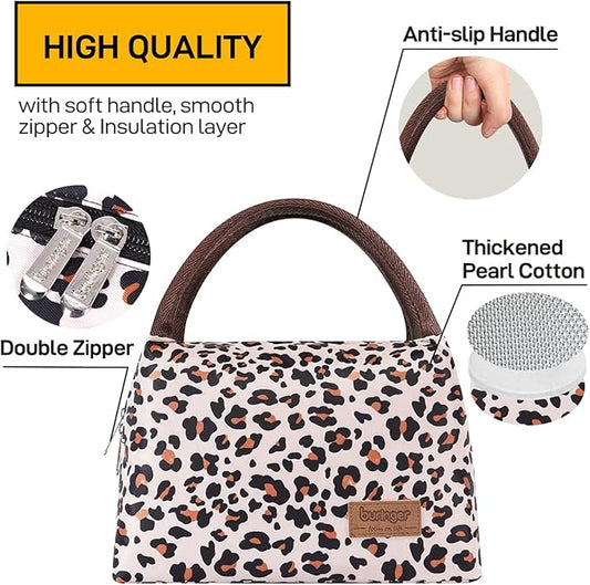 Buringer Insulated Lunch Bag Lunch Box for Women Men Adult Lunch Tote for Work Picnic Travel (Leopard Print)
