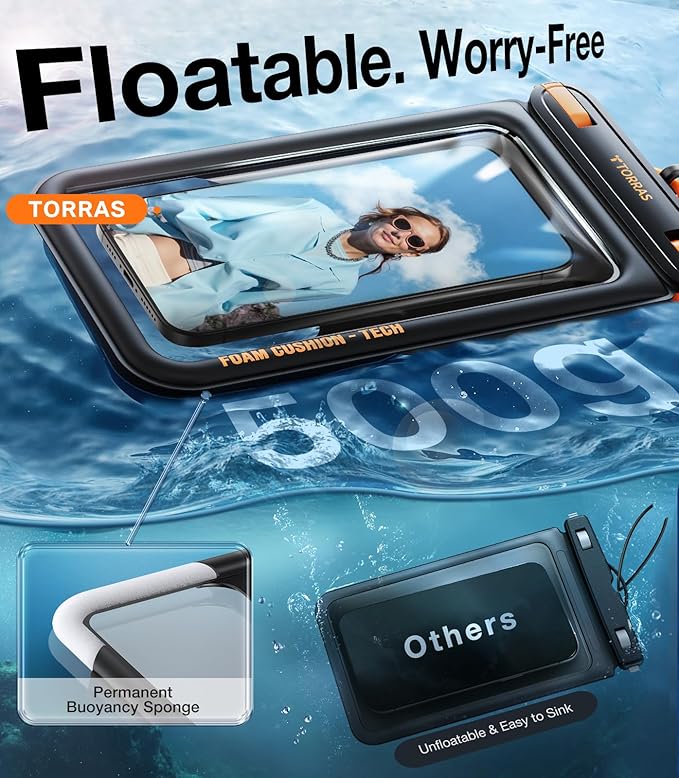 TORRAS IP68 Waterproof Phone Pouch Double Space, Floating Waterproof Phone Case with Lanyard for iPhone 16 Pro Max 15 14 13 S25 S24, Phone Dry Bag Vacation Cruise Ship Travel Essentials 7.0'', Black