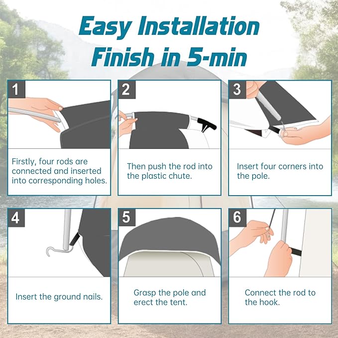 Camping Shower Tent - Outdoor Privacy Tent with Solar Shower Bag - 84.6" H*60" W Privacy Shelter for Outdoor Bathroom, Changing Room & Fishing, UV Resistant&Waterproof Camping Bathroom