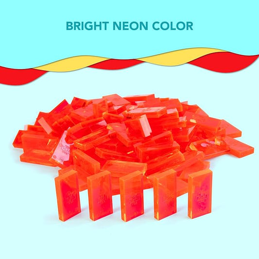 Bulk Dominoes Plastic Bulk 100pcs – Building and Stacking and Chain Reaction Toppling STEAM Toy Blocks for Kids (Clear Red)