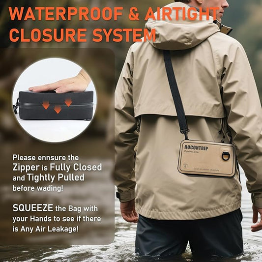 ROCONTRIP 100% Waterproof Dry Bag, Dry Waist Pack with Airtight Zipper Adjustable Strap Sling Bag Lightweight Crossbody Dry Bag for Kayaking Snorkelling and Swimming