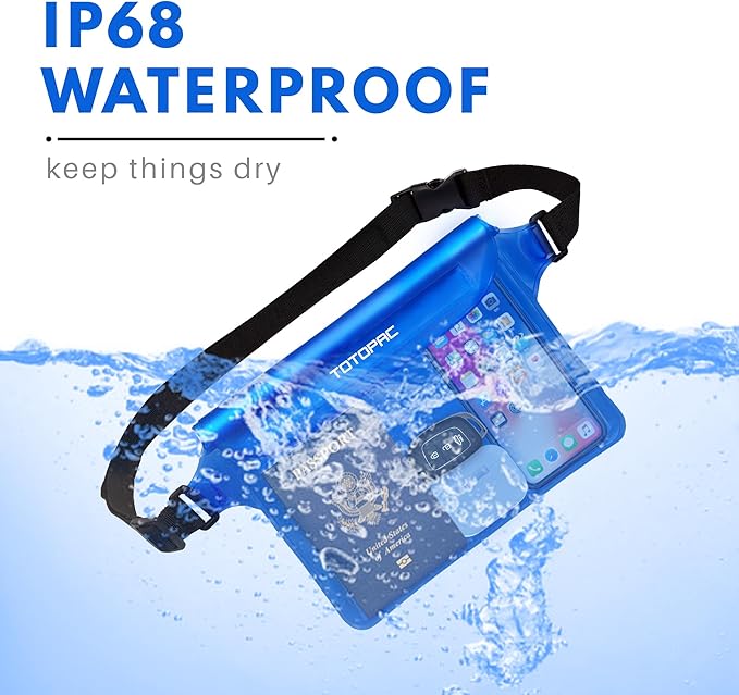 2-Pack Waterproof Fanny Pack, Phone Pouch with Waist Strap, 9x6.7 Inch Dry Bag for Phone, Cash, and Valuables – for Swimming, Kayaking, Boating, Snorkeling, and Water Sports (2, Pink + Blue)