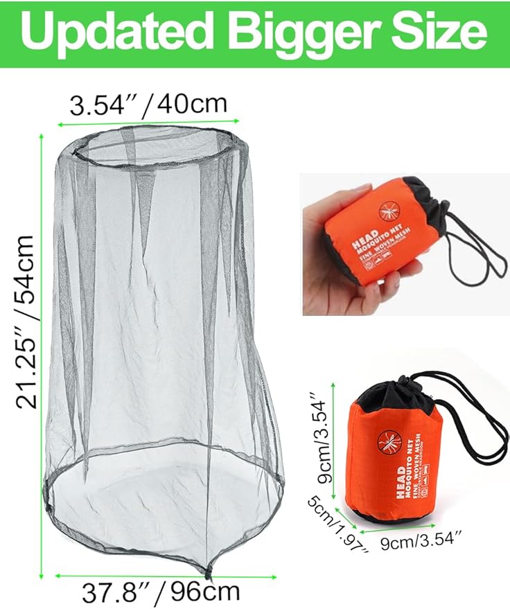 wohohoho Mosquito Head Net Mesh with Drawstring, Bug Face Netting for Hats, Mesh Face Shield for Men & Women Beekeeper Net Mask Protection for Midges, Bugs & Gnats (2 Packs, Mix Colors, Updated Size)