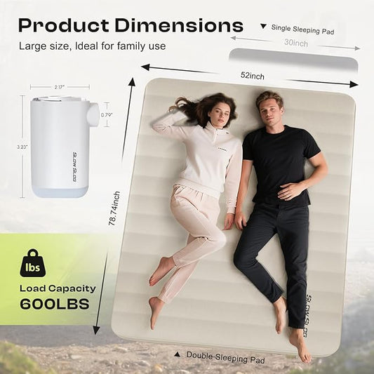 Self-Inflating Sleeping Pad with Portable Electric Pump 4in Thick Memory Foam Camping Mattress for Tent Cot & Car Travel, Fast Inflate & Deflate Camping Pad, Cream