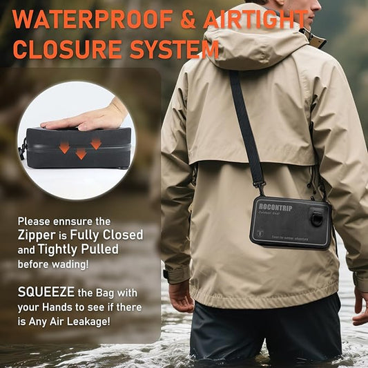 ROCONTRIP 100% Waterproof Dry Bag, Dry Waist Pack with Airtight Zipper Adjustable Strap Sling Bag Lightweight Crossbody Dry Bag for Kayaking Snorkelling and Swimming