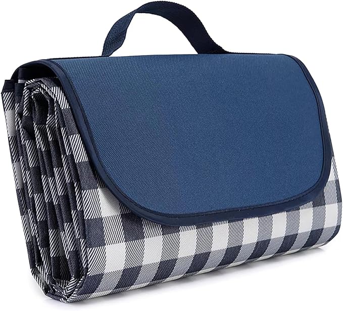 Wind Tour Family Outdoor Waterproof Durable Picnic Blankets with Carry Strap Foldable Sandproof Picnic Floor Mat for Kids Playground Camping Hiking Grass Travelling (1, Grey Grid)