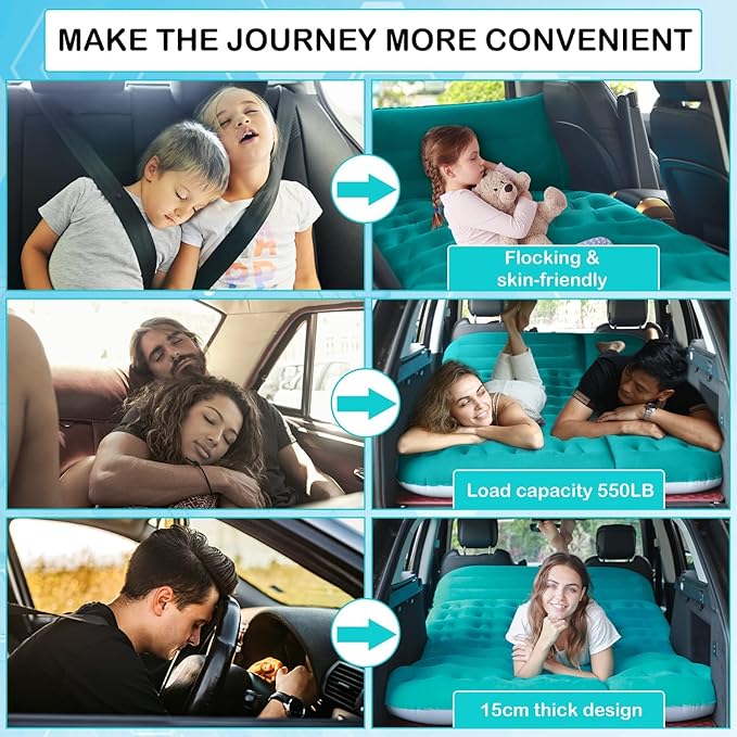 SUV Air Mattress,Thickened Flocked Camping Bed for Car Trunk & Back Seat , Includes Electric Pump & 2 Foot Pedals , Portable Inflatable car Mattress for Camping,Sleeping