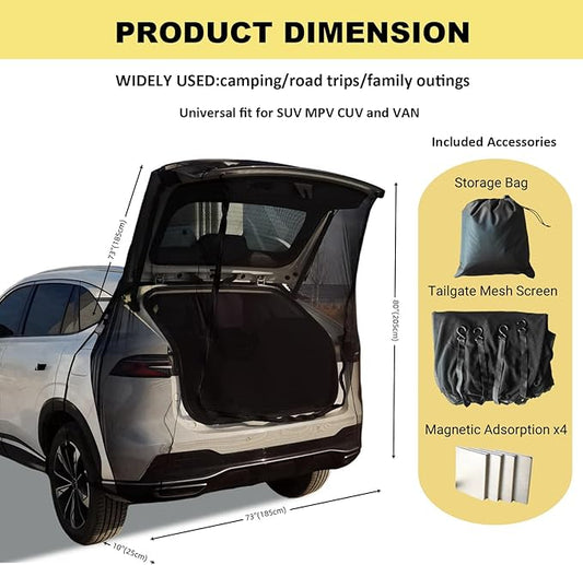 Car Camping Tailgate Mesh Screen for SUV, Mini Van, Great for Ventilation and Mosquito Prevention Car Camping Accessories