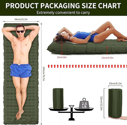 Inflatable Camping Sleeping Pad with Pillow, Thick 4.5 Inch Portable Sleeping Pad, Lightweight Sleeping Mat for Camping, Backpacking, Hiking
