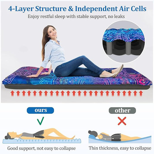 Camping Sleeping Pad Extra Thick 5 Inch Inflatable Camping Pad with Pillow Sleeping Mat Built-in Foot Pump Portable Lightweight Camping Air Mattress for Backpacking Hiking Tent