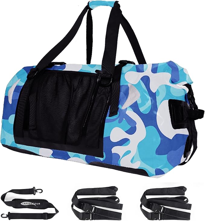 65L Waterproof Duffel Bag for Men and Women - Large Motorcycle Duffle Bag with Straps for Back Seat - Roll Top Dry Bag for Kayaking, Rafting, Boating, Swimming, Beach