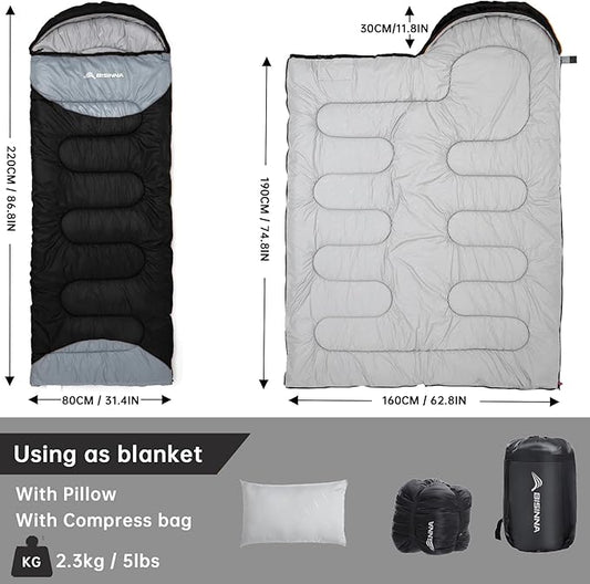 BISINNA 0 Degree Winter Sleeping Bags(480GSM) for Adults-Cold Weather Camping Sleeping Bag-Comfortable Warm Portable Sleeping Bags with Pillow Compression Sack for Backpacking Hiking Outdoor