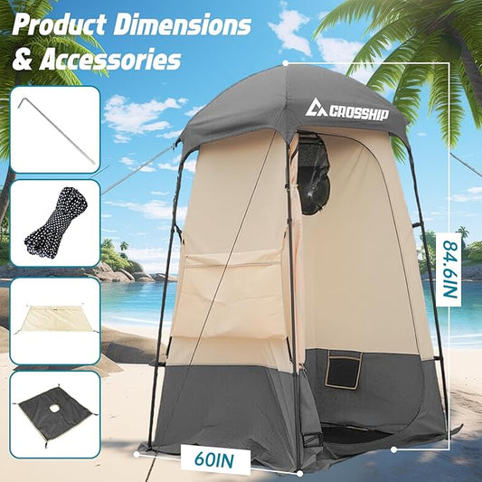 Camping Shower Tent - Outdoor Privacy Tent with Solar Shower Bag - 84.6" H*60" W Privacy Shelter for Outdoor Bathroom, Changing Room & Fishing, UV Resistant&Waterproof Camping Bathroom