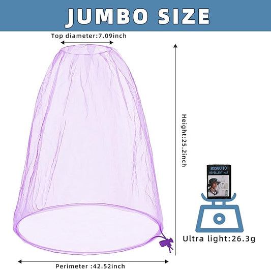 2 Pack Ultra Large Mosquito Net 42x25 Inches Mosquito Head Net Oversized Insect Netting Bug Fits Most Hats for Gardening Hiking Fishing Traveling(Light Purple)