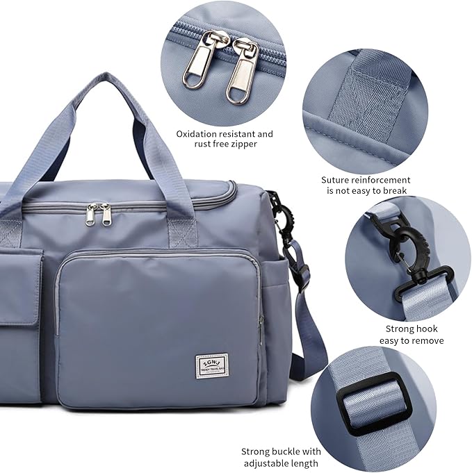 Travel Duffel Tote Bag with Dry Wet Separation Pocket, Weekender Bag for Women and Men,Waterproof Bag with Shoe Compartment Lightweight and Easy Carry on Blue