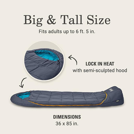 Coleman Big Bay 20°F Sleeping Bag, Adult Mummy Sleep Sack with Headrest