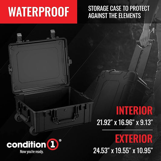 Condition 1 25" Large Rolling Hard Travel Case Model 287 Lockable Storage Box, Waterproof Dustproof Protective Luggage with Handle, Made in USA, 24.53"x19.55"x10.95" Black