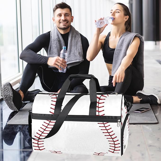 Baseball Dry Wet Depart Duffle Overnight Bag with Shoes Compartment & Wet Pockets, Water Resistant Weekender Travel Gym Pouch For Swim Gymnastics Ballet Sleepovers