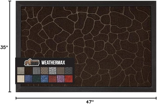 GORILLA GRIP 100% Waterproof All-Season WeatherMax Doormat, 47x35, Durable Natural Rubber, Stain and Fade Resistant, Low Profile, Indoor Outdoor Door Mats, Easy Clean Entry Mat, Dark Brown Pebble