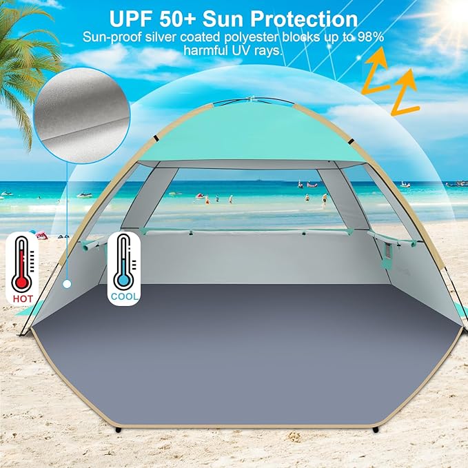 Gorich Beach Tent Sun Shelter for 3/4-5/6-7/8-10 Person with UPF 50+ UV Protection, Lightweight & Easy Setup Beach Shade Canopy, Portable Beach Shade Tent Beach Cabana