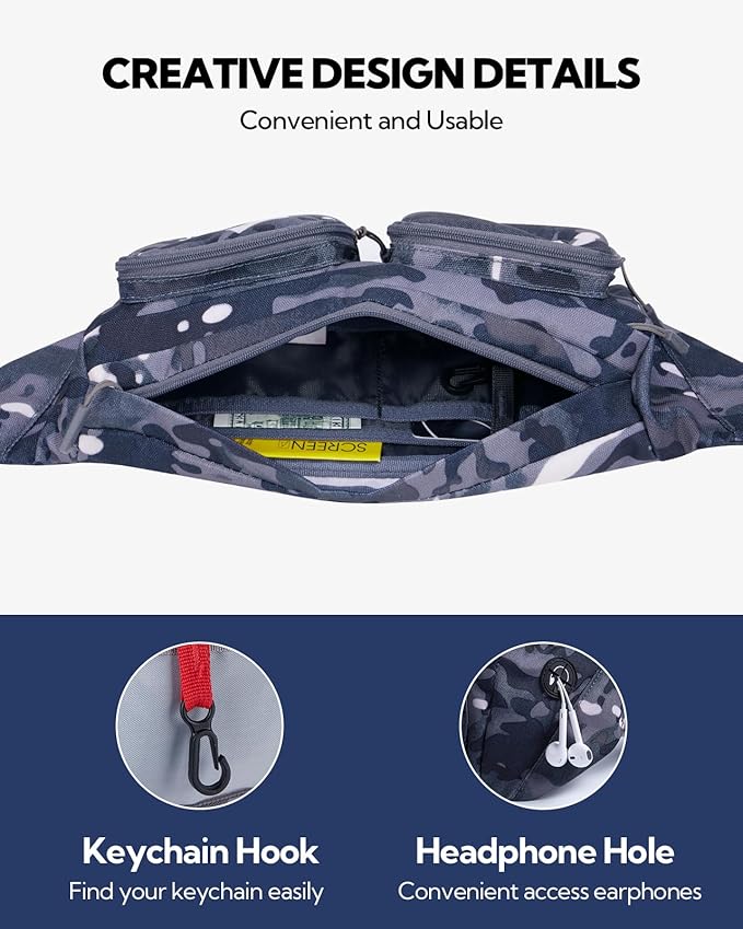 WATERFLY Fanny Pack Waist Bag: Travel Hip Pouch Bum Bag Plus Size Crossbody Fannie Pack Adjustable Belt Waistpack Phanny Fannypack for Man Woman Hiking Walking Jogging
