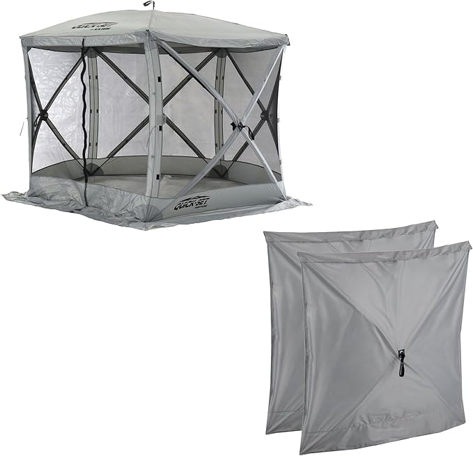 CLAM Quick Set Venture 9 x 9 Ft Portable Outdoor Camping Canopy Shelter, Gray + Clam Quick Set Screen Hub Gray Fabric, Accessory Only (6 Pack)