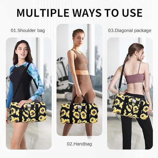 KAMO Travel Duffle Bag, Weekender Bags for Women with Shoe Compartment, Gym Bag for Women with Wet Pocket Workout Dance Tote Bag Personal Item Travel Bag with Trolley Sleeve