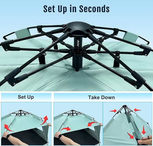 WhiteFang Deluxe Pop Up Beach Tent Sun Shade Shelter for 3-4/5-6 Person, UV Protection, Extendable Floor with 3 Ventilating Windows Plus Carrying Bag, Stakes, and Guy Lines