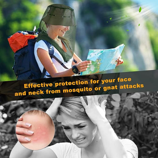 South to East Premium Mosquito Head Net for Insect, 2 Pack, Fly & Bug Protection | Ultra Large & Long, Extra Fine Holes for Camping, Hiking, Fishing, Gardening, Safari, Fits All Hats, Green