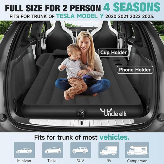 Model Y Mattress for Tesla, Inflatable SUV Mattress for Portable Camping Mattress Foldable Air Mattress with Air Pump and Storage Bag for Tesla Model Y and SUV Travel, Black