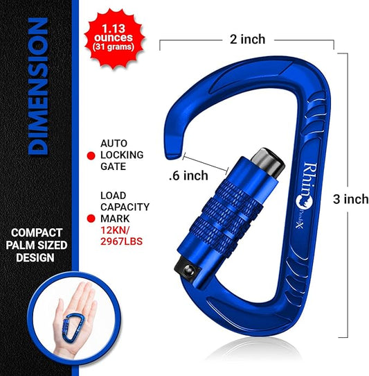 12kN (2697 lbs) Heavy Duty, Locking, Auto Locking, Wiregate Carabiner Clips, for Securing Pets, Outdoor, Camping, Hiking, Hammock, Dog Leash Harness, Keychains