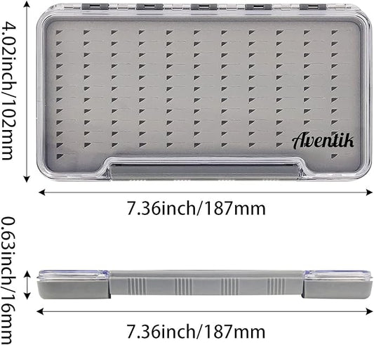 Waterproof Fly Fishing Boxes Supper Slim Transparent Fishing Tackle Storage Easy Grip Foams Multi Magnetic Compartments Fishing Tackle Storage Trags 7.36"X4.02"X0.63"(Grey-H046LB)