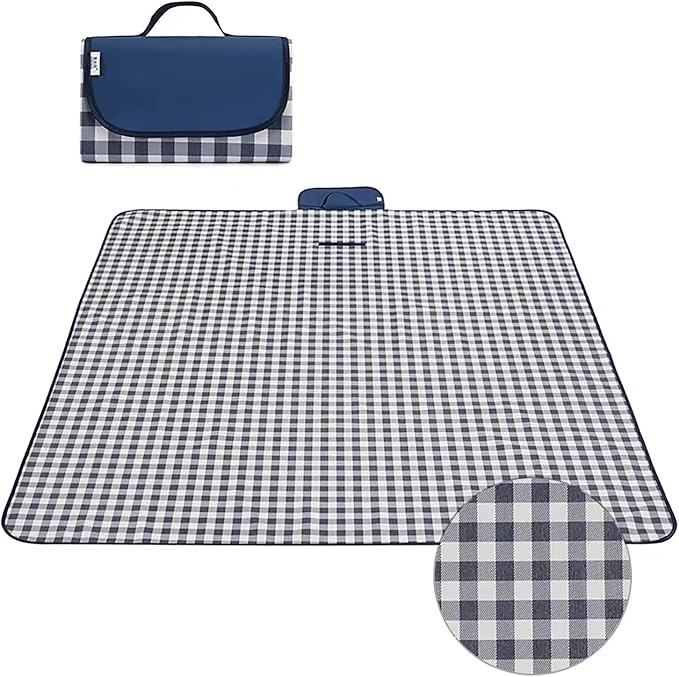 Wind Tour Family Outdoor Waterproof Durable Picnic Blankets with Carry Strap Foldable Sandproof Picnic Floor Mat for Kids Playground Camping Hiking Grass Travelling (1, Grey Grid)