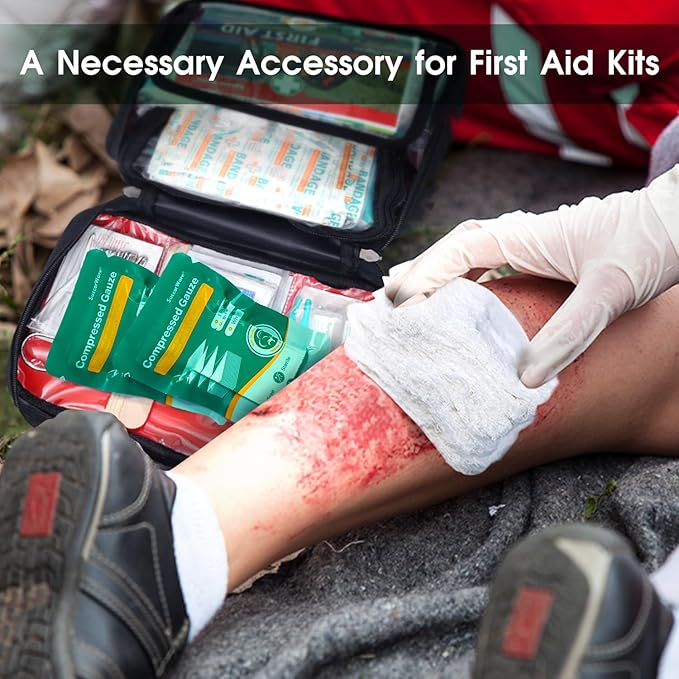 8 Packs Sterile Compressed Gauze with Z-Folded - Wound Gauze for Bleed Stop, 4.5" x 4.1 Yards, 6-Ply - for First Aid Kit,Medical Trauma Kit, IFAK Supplies Refill